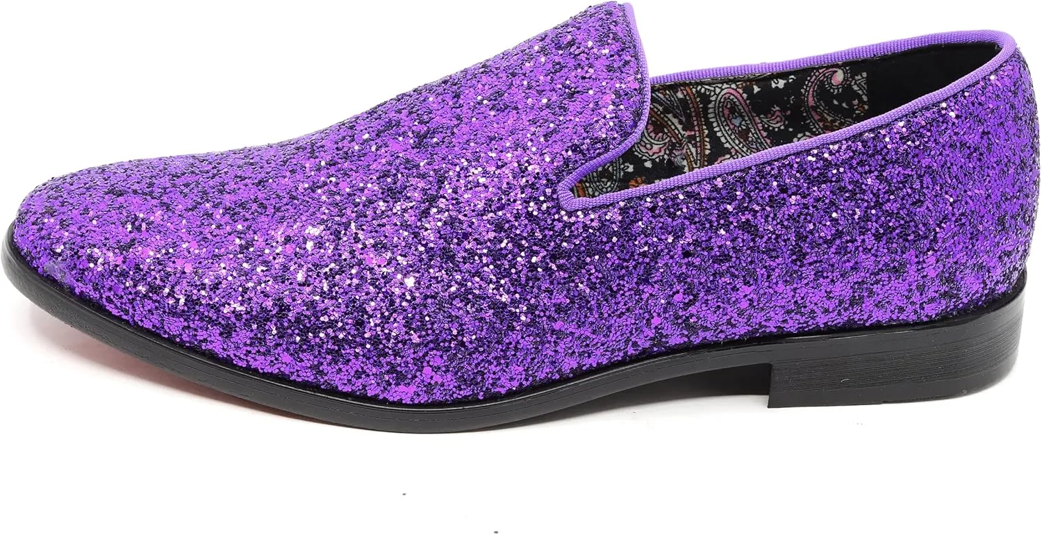 Men's Fashion Smoking Sparkly Glitter Sequin Dress Tuxedo Loafers Slip On Shoes SM-04