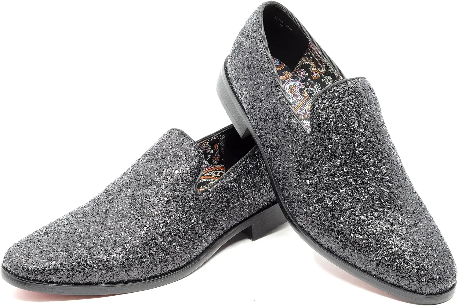 Men's Fashion Smoking Sparkly Glitter Sequin Dress Tuxedo Loafers Slip On Shoes SM-04