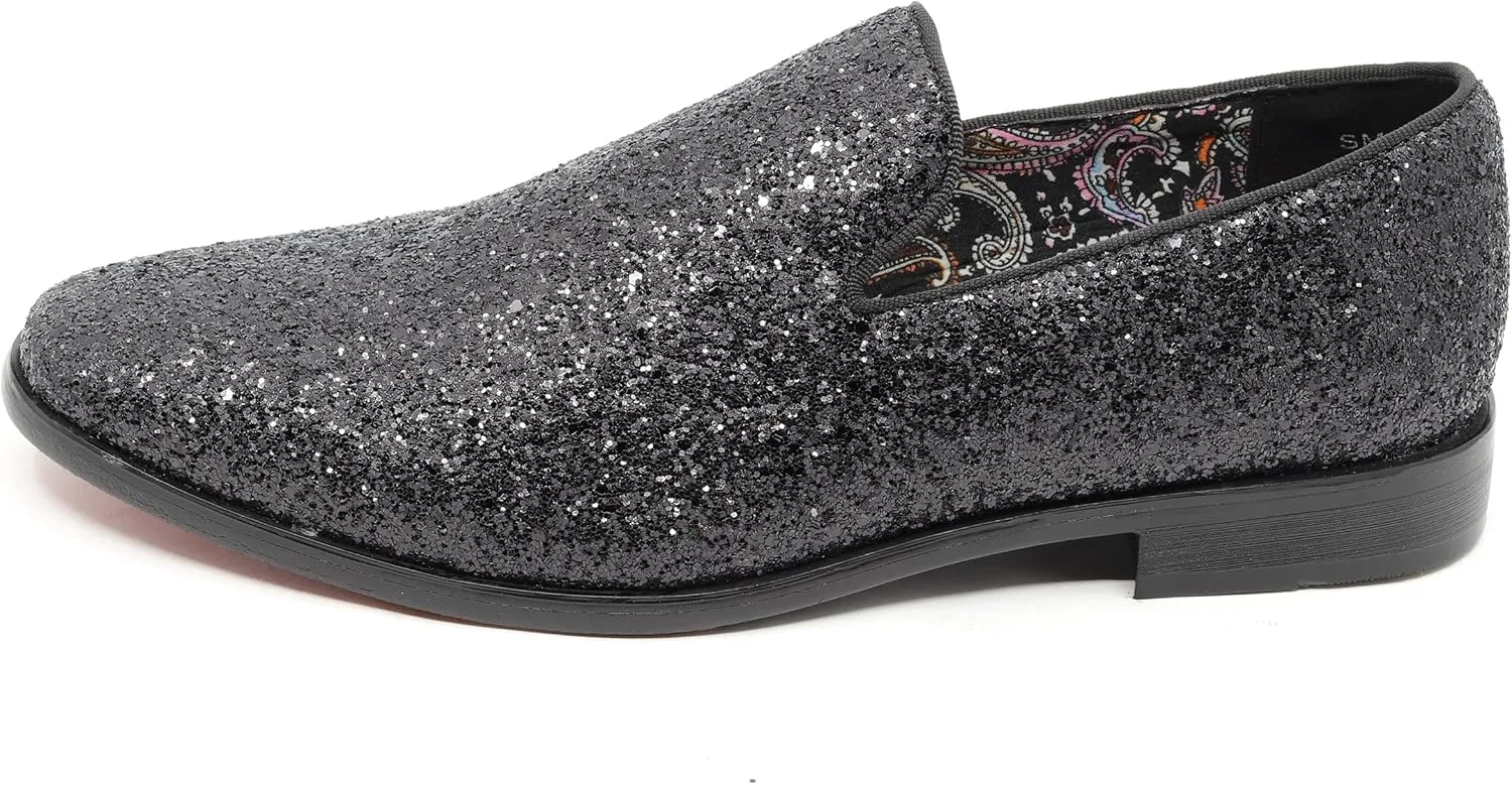 Men's Fashion Smoking Sparkly Glitter Sequin Dress Tuxedo Loafers Slip On Shoes SM-04
