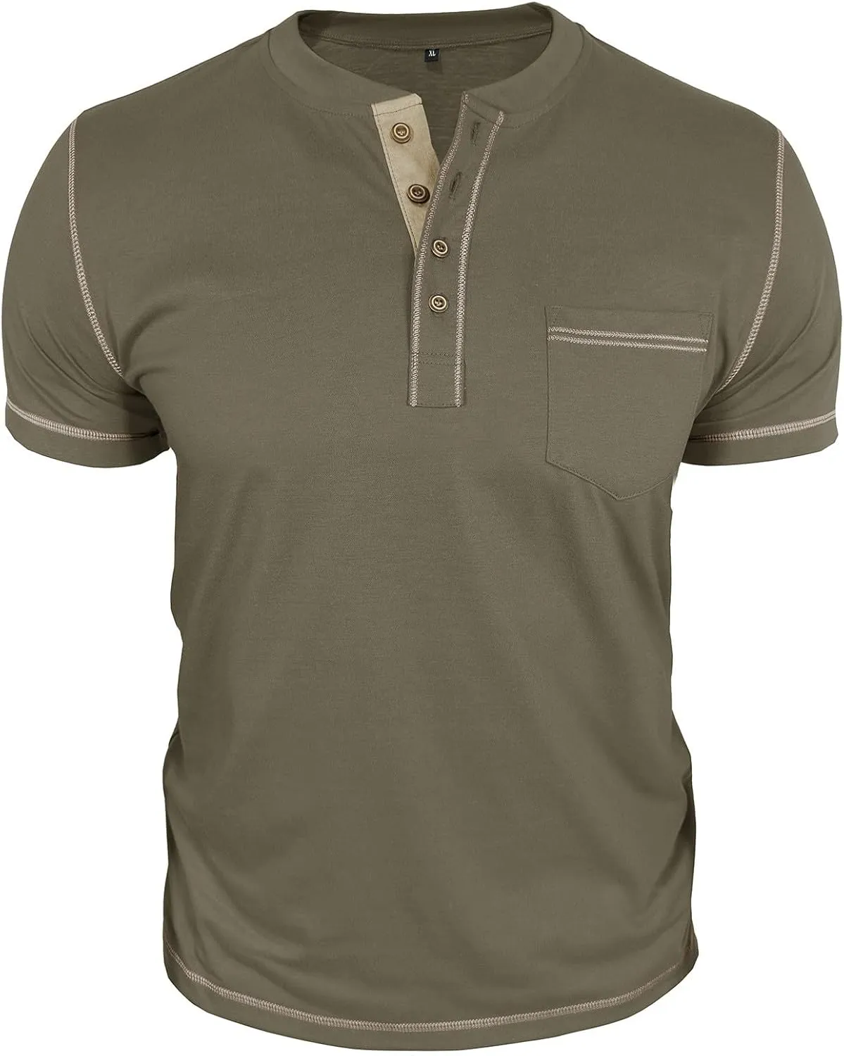 Men's Henley Shirt Soft Cotton Short Sleeve Stretchy Muscle Fit T Shirts Classic Band Collar Button Down Tee Tops