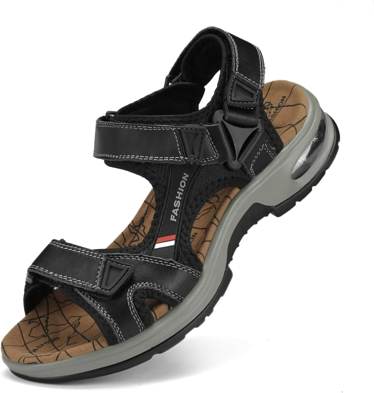 Mens Hiking Sandals Leather Air Cushion Non Slip Comfortable Beach Footwear