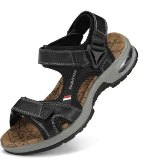 Mens Hiking Sandals Leather Air Cushion Non Slip Comfortable Beach Footwear