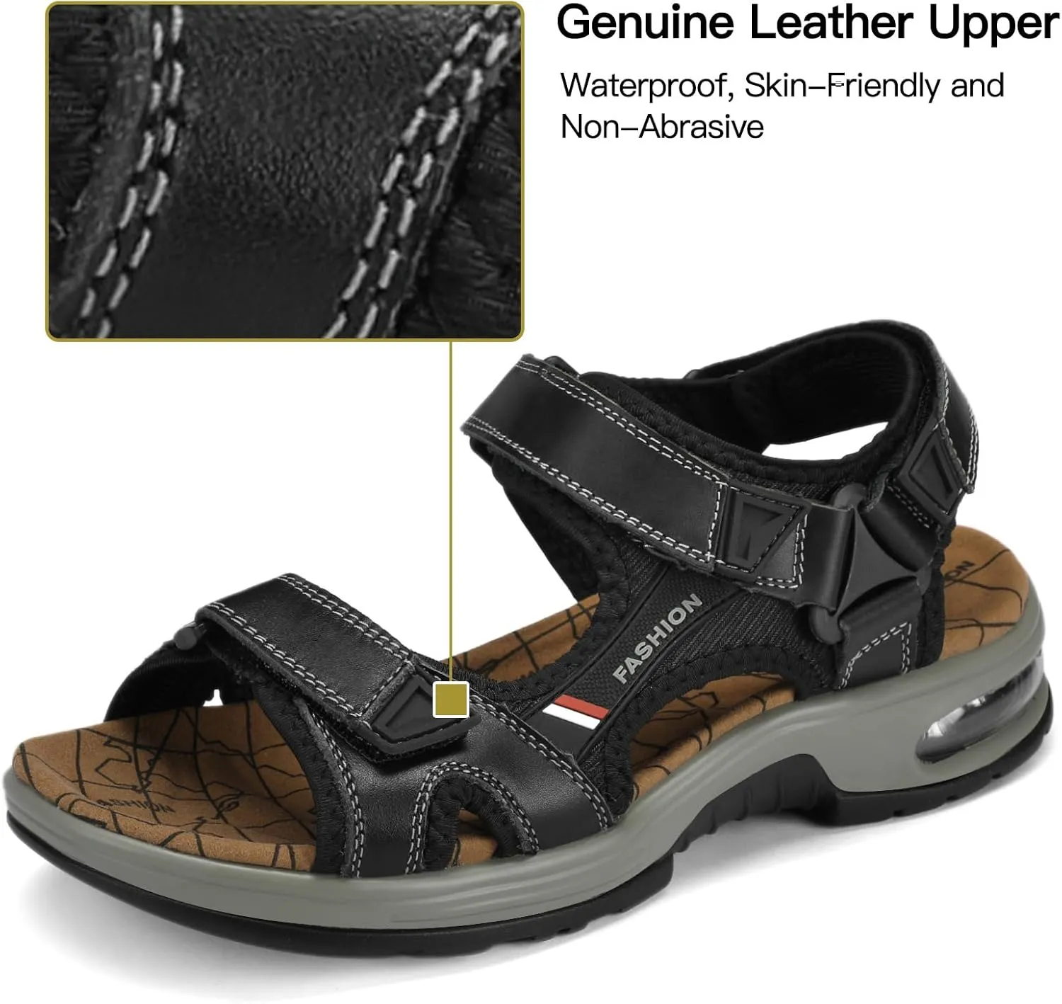 Mens Hiking Sandals Leather Air Cushion Non Slip Comfortable Beach Footwear