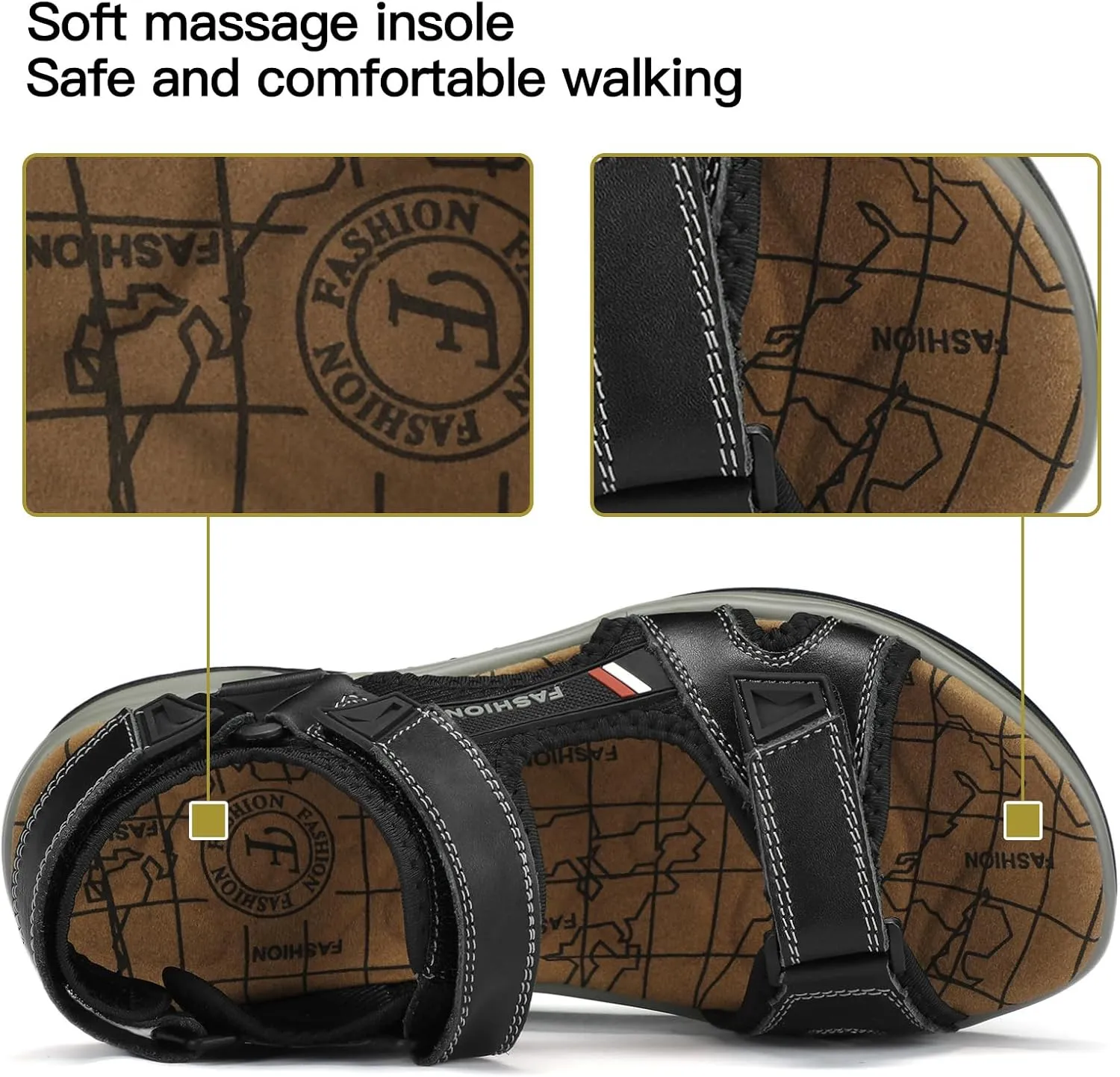 Mens Hiking Sandals Leather Air Cushion Non Slip Comfortable Beach Footwear