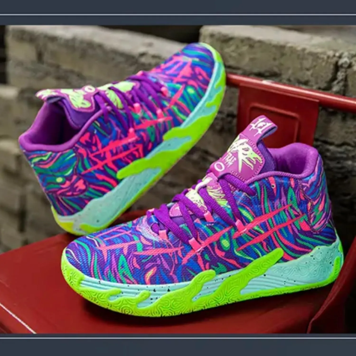 Mens Lace Up Multicolor High Top Basketball Shoe Non-Slip Breathable Running Shoes Fahsion Lightweight Outdoor Gym Sneakers
