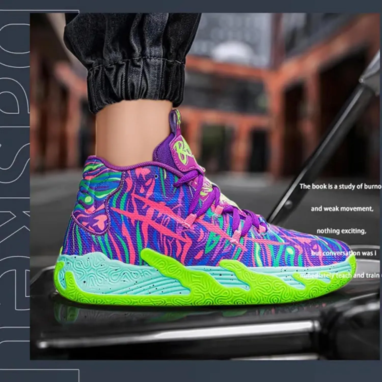 Mens Lace Up Multicolor High Top Basketball Shoe Non-Slip Breathable Running Shoes Fahsion Lightweight Outdoor Gym Sneakers