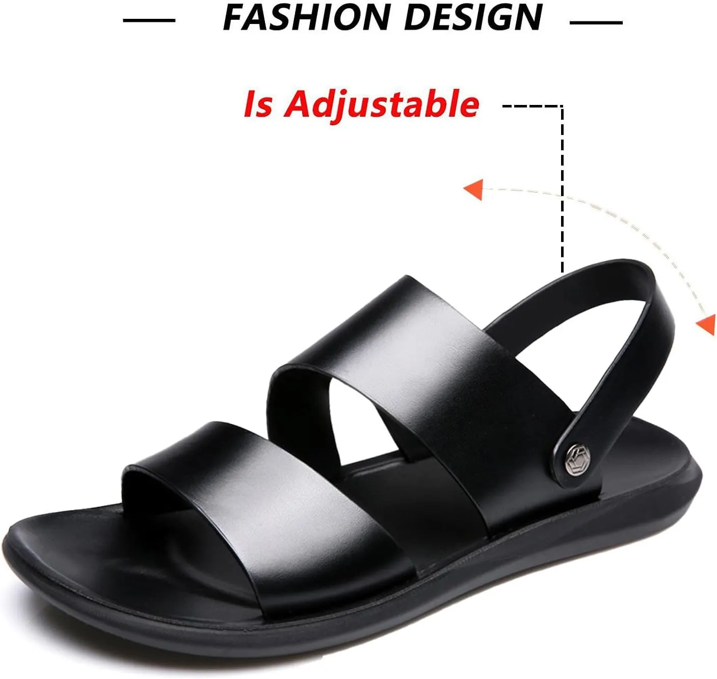 Men's Leather Dual Use Casual Flat Sandals Comfortable Breatheable Non-Slip Slip-on Summer Open Toe Beach Sandals for Outdoor Walking Hiking Driving