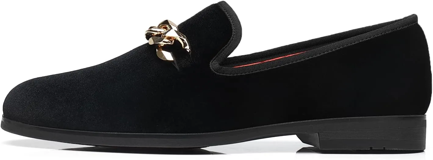 Men's Loafers Velvet Gold Copper Chain Fashion Party Wedding Shoes