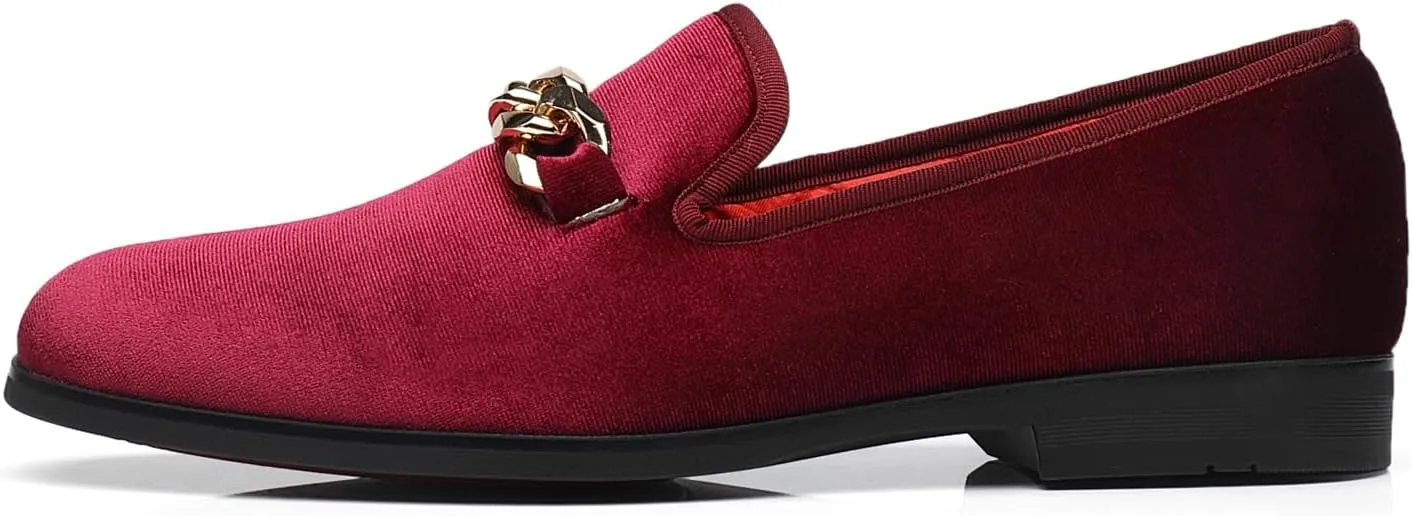 Men's Loafers Velvet Gold Copper Chain Fashion Party Wedding Shoes