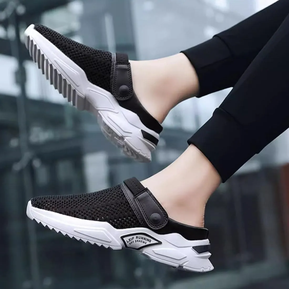 Men's Orthopedic Hollow-Out Summer Sandals, Comfortable Slip On Shoes with Arch Support, Knit Mesh Walking Shoes Beach Sandals