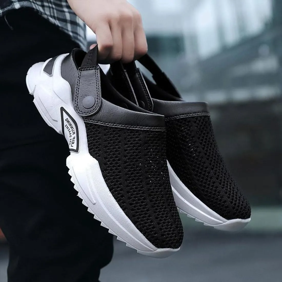 Men's Orthopedic Hollow-Out Summer Sandals, Comfortable Slip On Shoes with Arch Support, Knit Mesh Walking Shoes Beach Sandals