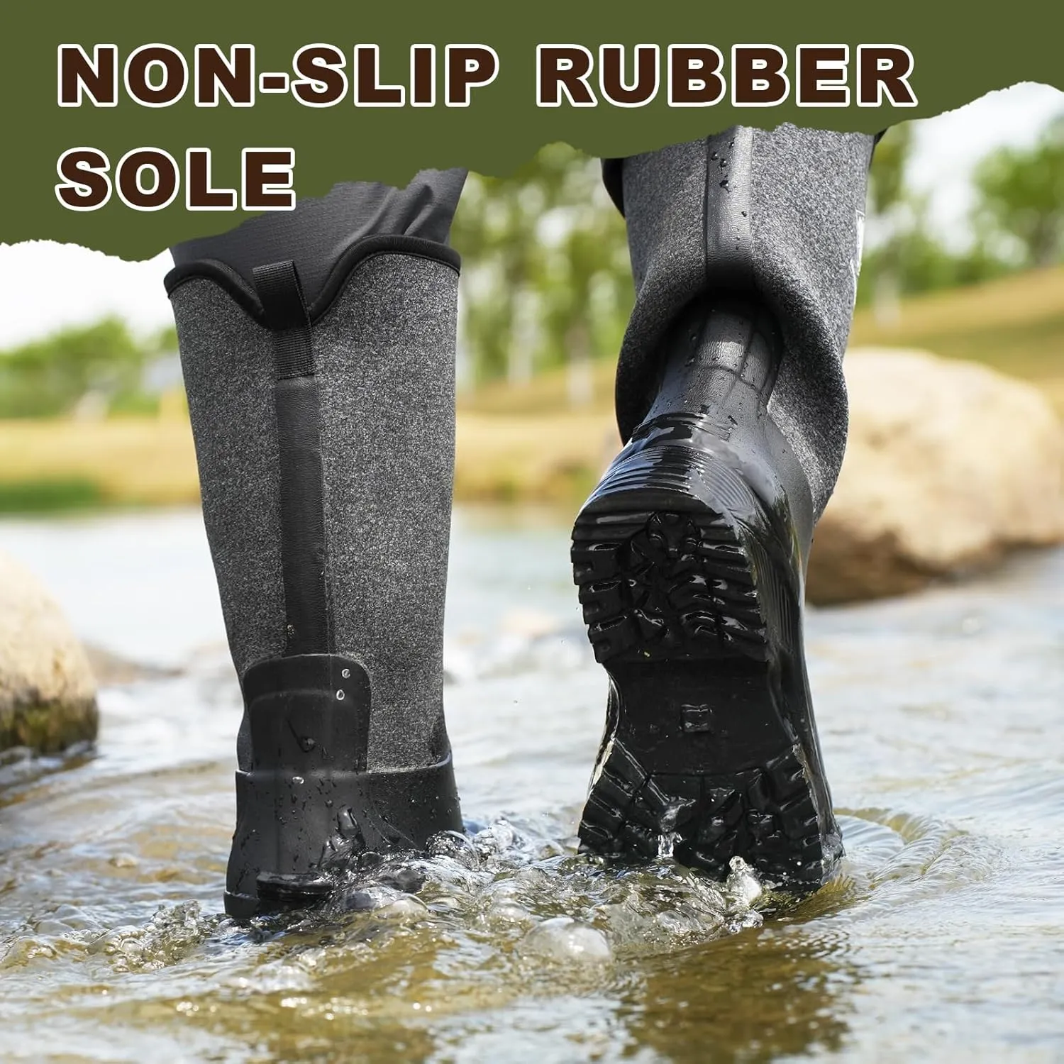 Men's Rubber Boots, Rain Boots for Men, Hunting Gardening Fishing Outdoor Work Boots, Waterproof Insulated Rubber Neoprene Knee Boots