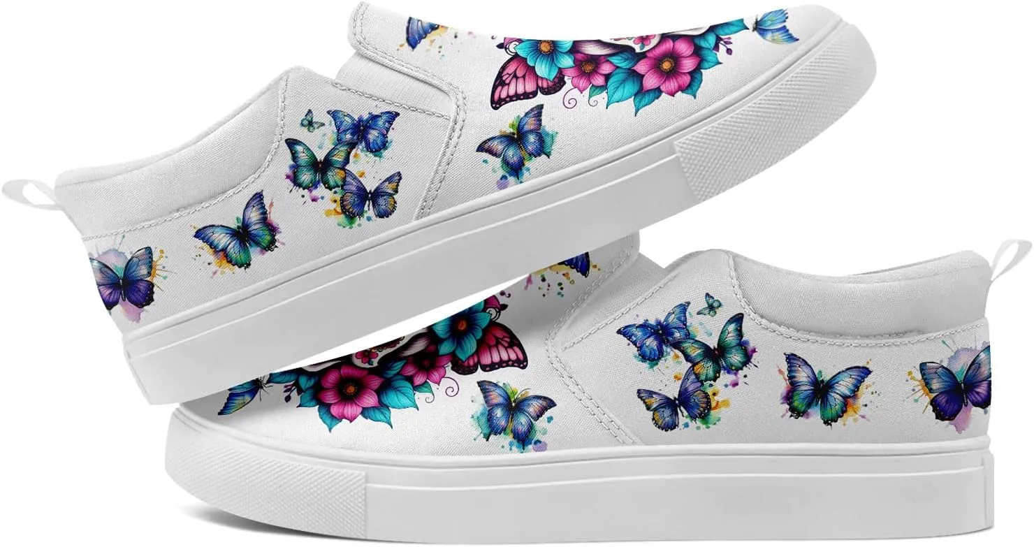 Men's Slip-On Canvas Shoes Gothic Skull Print Casual Lightweight Loafers Comfortable Walking Sneaker for Women