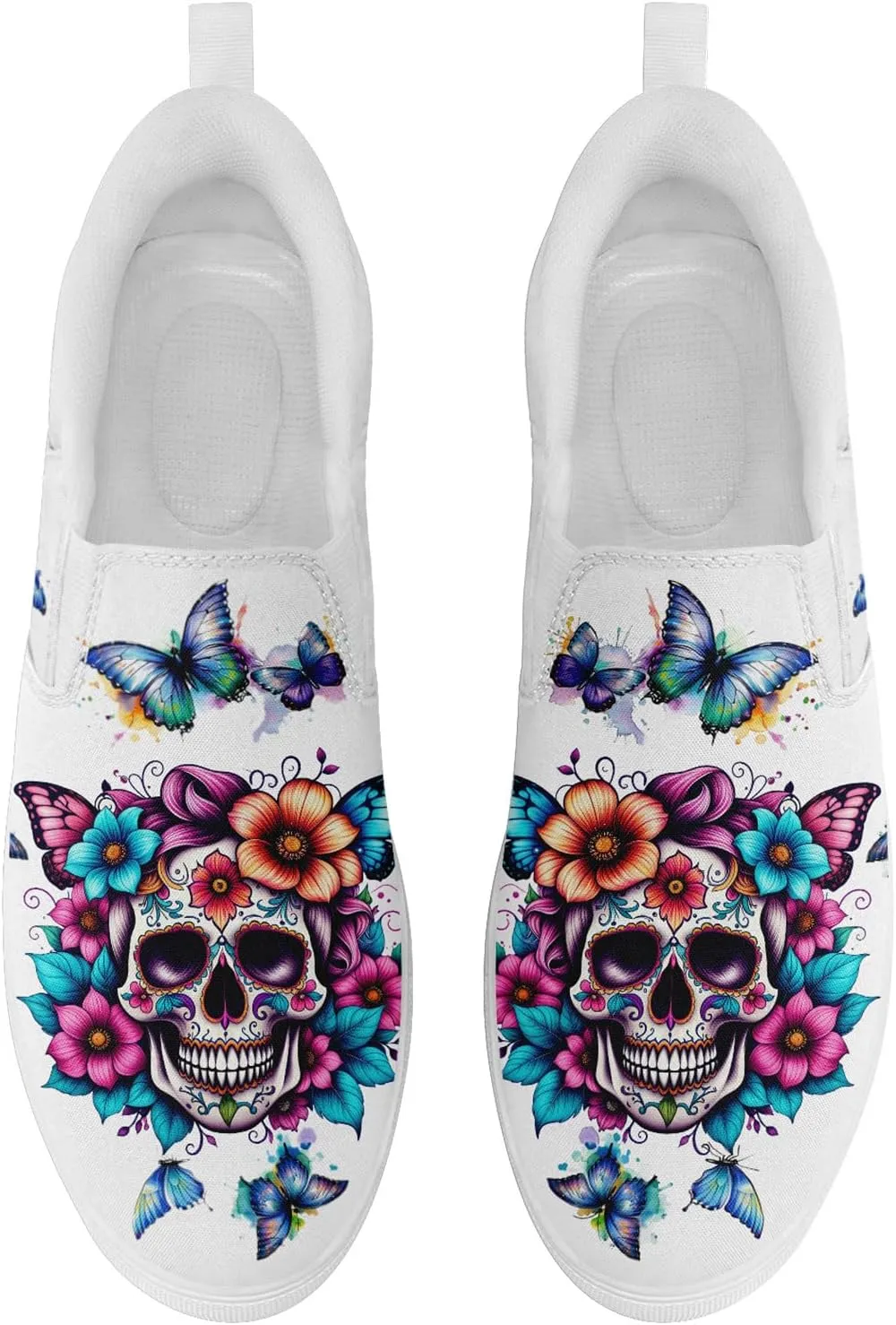 Men's Slip-On Canvas Shoes Gothic Skull Print Casual Lightweight Loafers Comfortable Walking Sneaker for Women