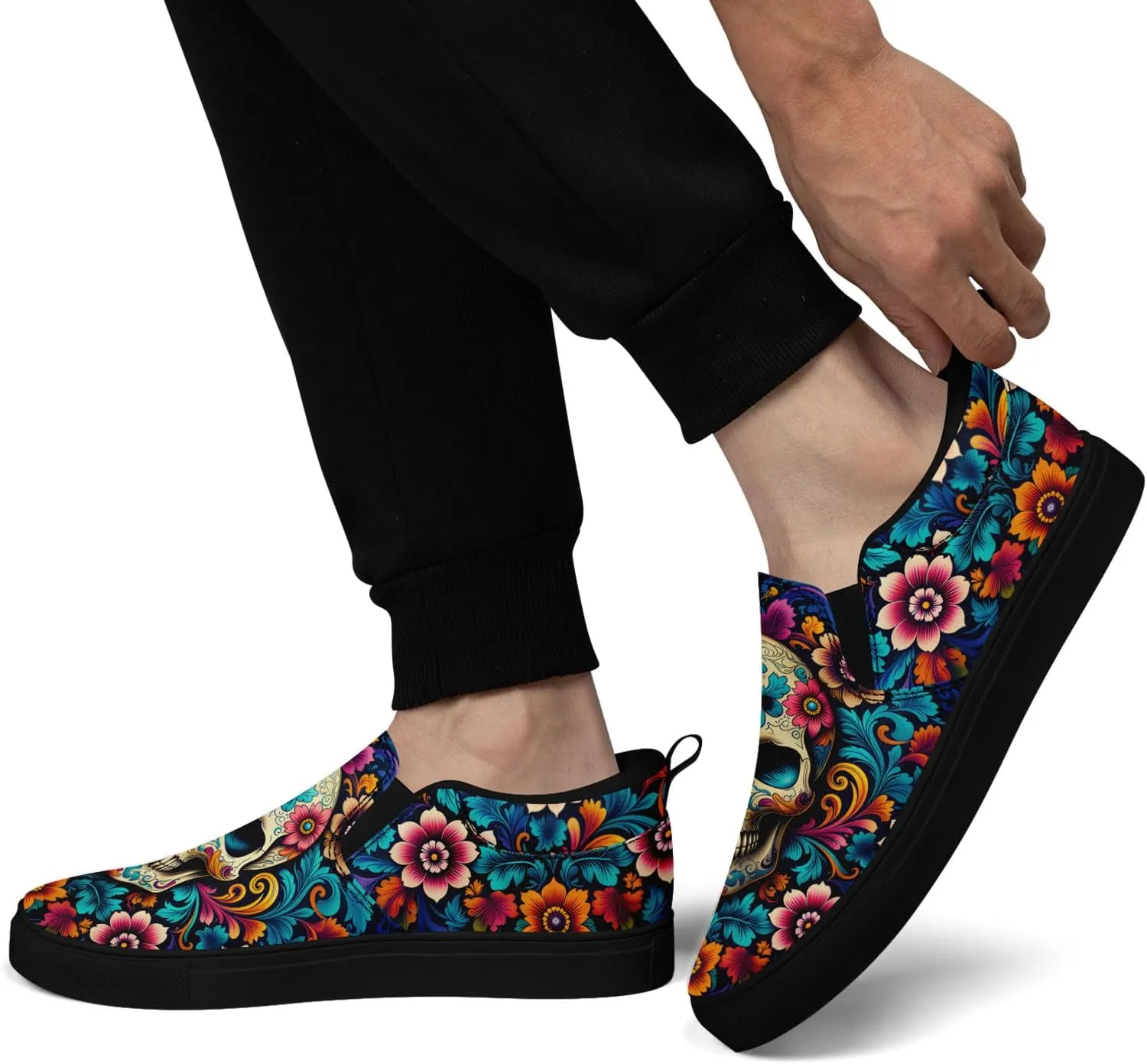 Men's Slip-On Canvas Shoes Gothic Skull Print Casual Lightweight Loafers Comfortable Walking Sneaker for Women