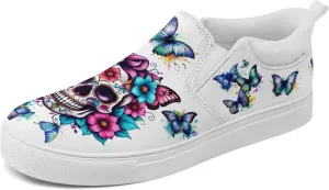 Men's Slip-On Canvas Shoes Gothic Skull Print Casual Lightweight Loafers Comfortable Walking Sneaker for Women