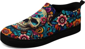 Men's Slip-On Canvas Shoes Gothic Skull Print Casual Lightweight Loafers Comfortable Walking Sneaker for Women