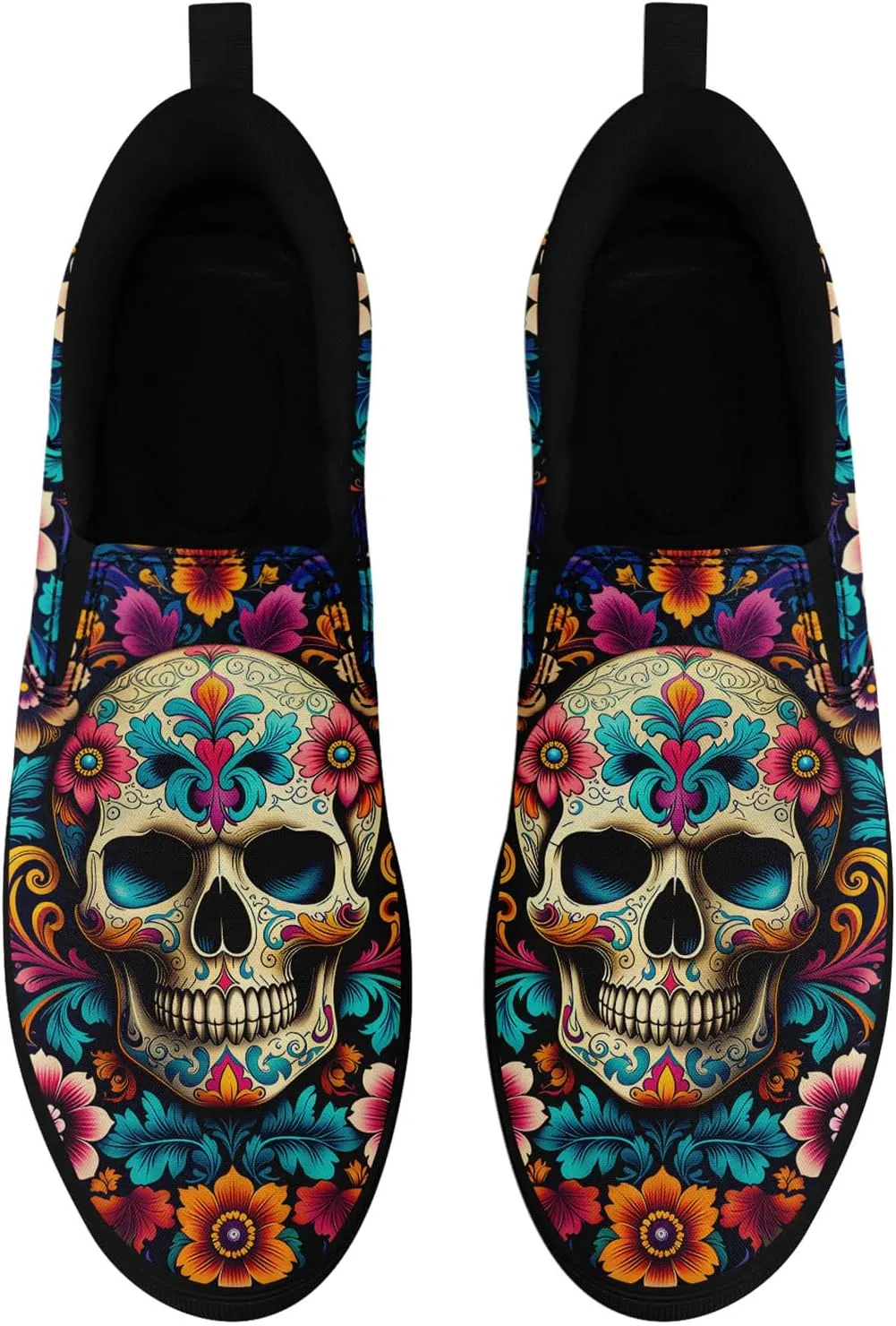 Men's Slip-On Canvas Shoes Gothic Skull Print Casual Lightweight Loafers Comfortable Walking Sneaker for Women