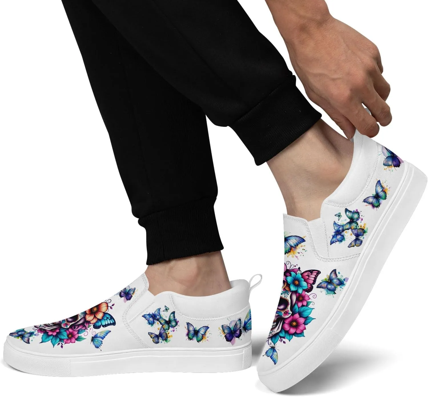 Men's Slip-On Canvas Shoes Gothic Skull Print Casual Lightweight Loafers Comfortable Walking Sneaker for Women