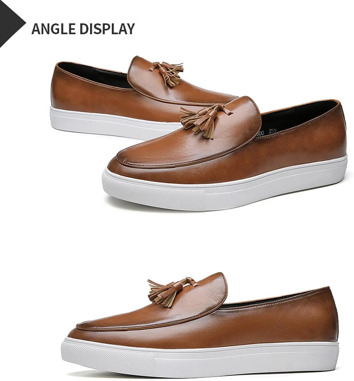 Men's Soft Leather Slip On Platform Loafers Fashion Round Toe Tassel Non-Slip Platform Business Casual Work Shoes for Party Wedding Office Dress Shoes
