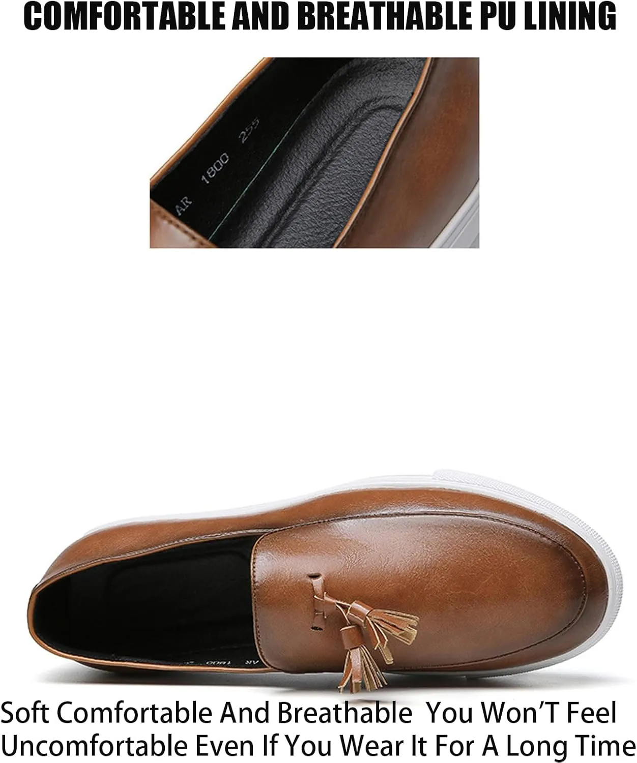 Men's Soft Leather Slip On Platform Loafers Fashion Round Toe Tassel Non-Slip Platform Business Casual Work Shoes for Party Wedding Office Dress Shoes