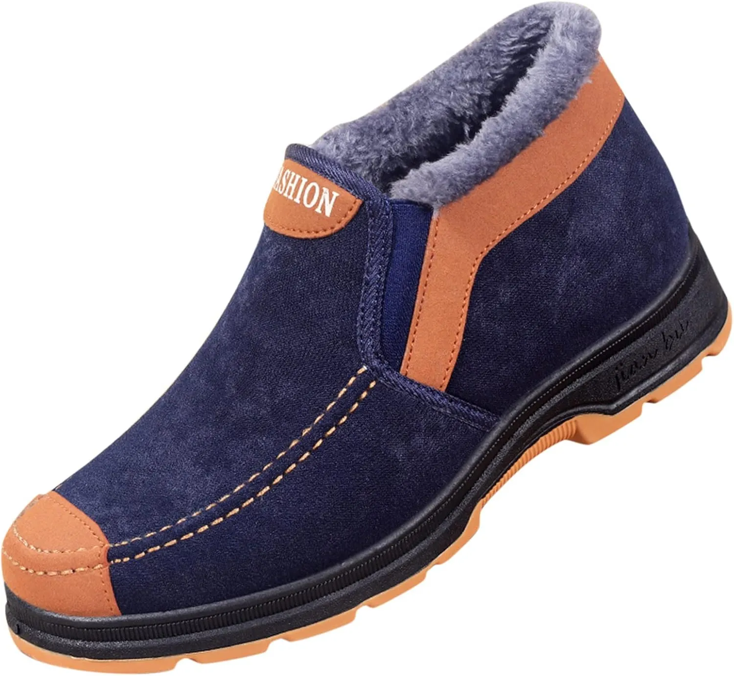 Men's Suede Ankle Boots Classic Slip On Furry Boots Fleece Lined Warm Winter Boots Non Slip Cold Proof Shoes