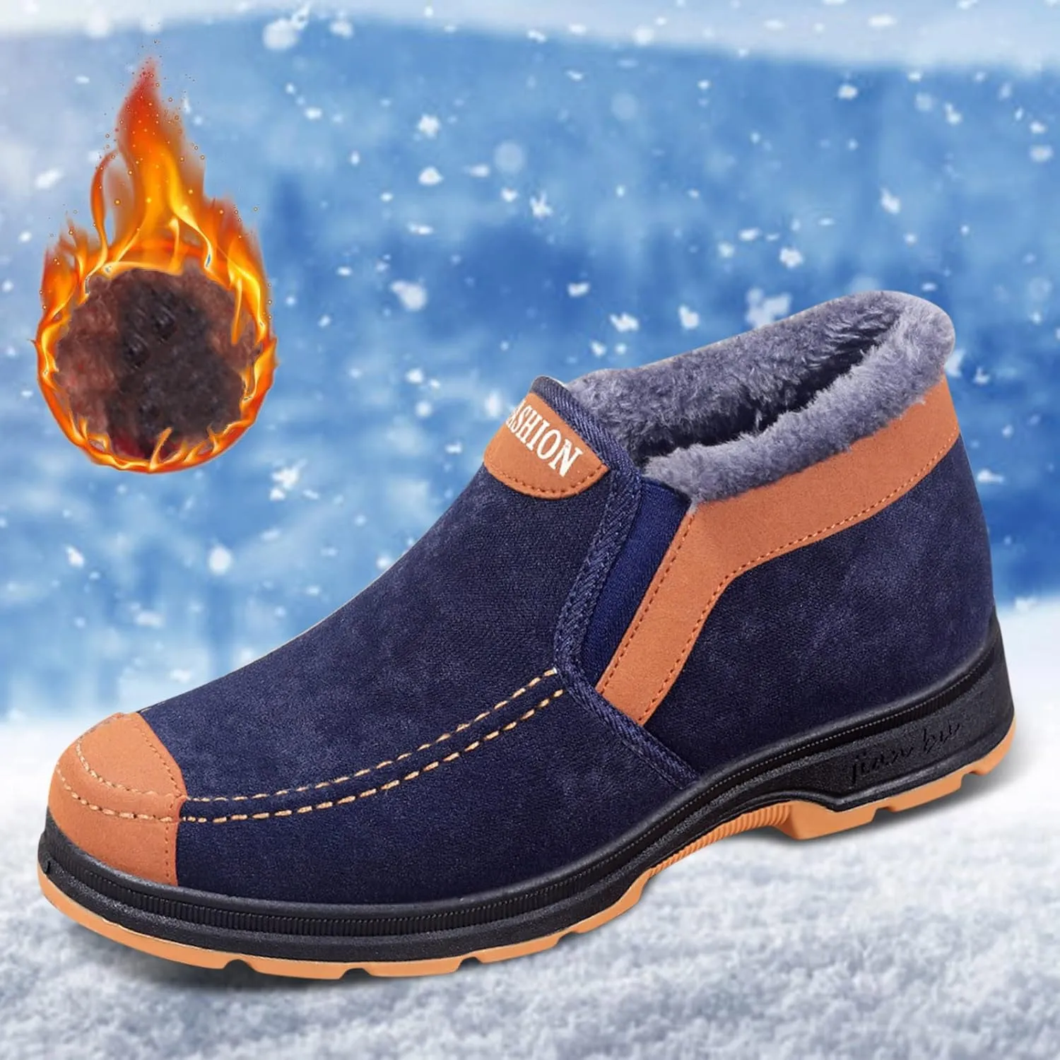 Men's Suede Ankle Boots Classic Slip On Furry Boots Fleece Lined Warm Winter Boots Non Slip Cold Proof Shoes