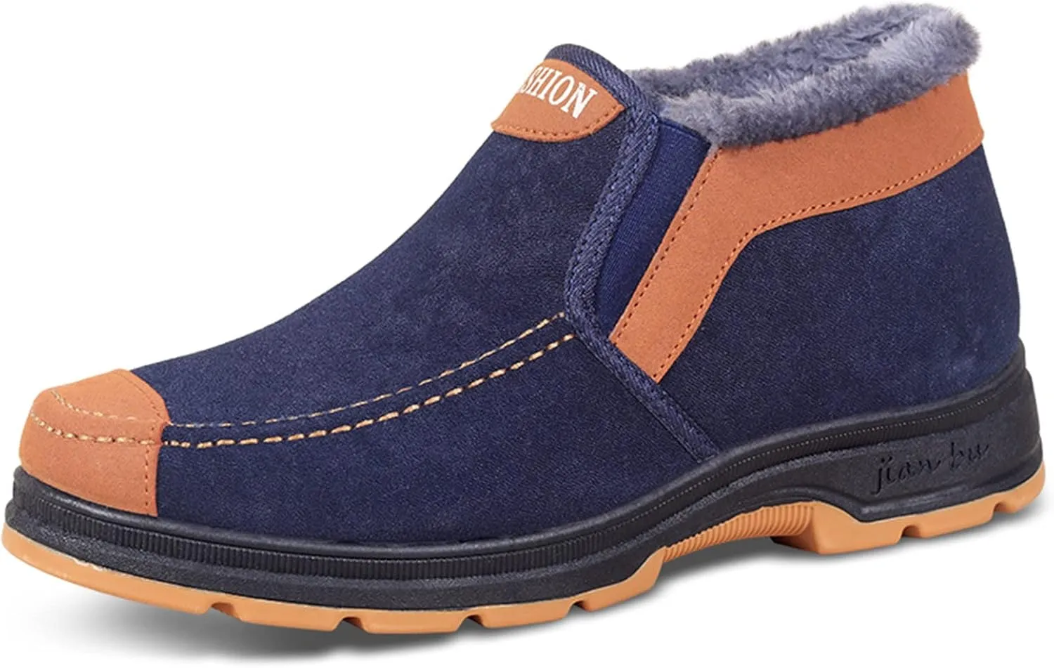 Men's Suede Ankle Boots Classic Slip On Furry Boots Fleece Lined Warm Winter Boots Non Slip Cold Proof Shoes