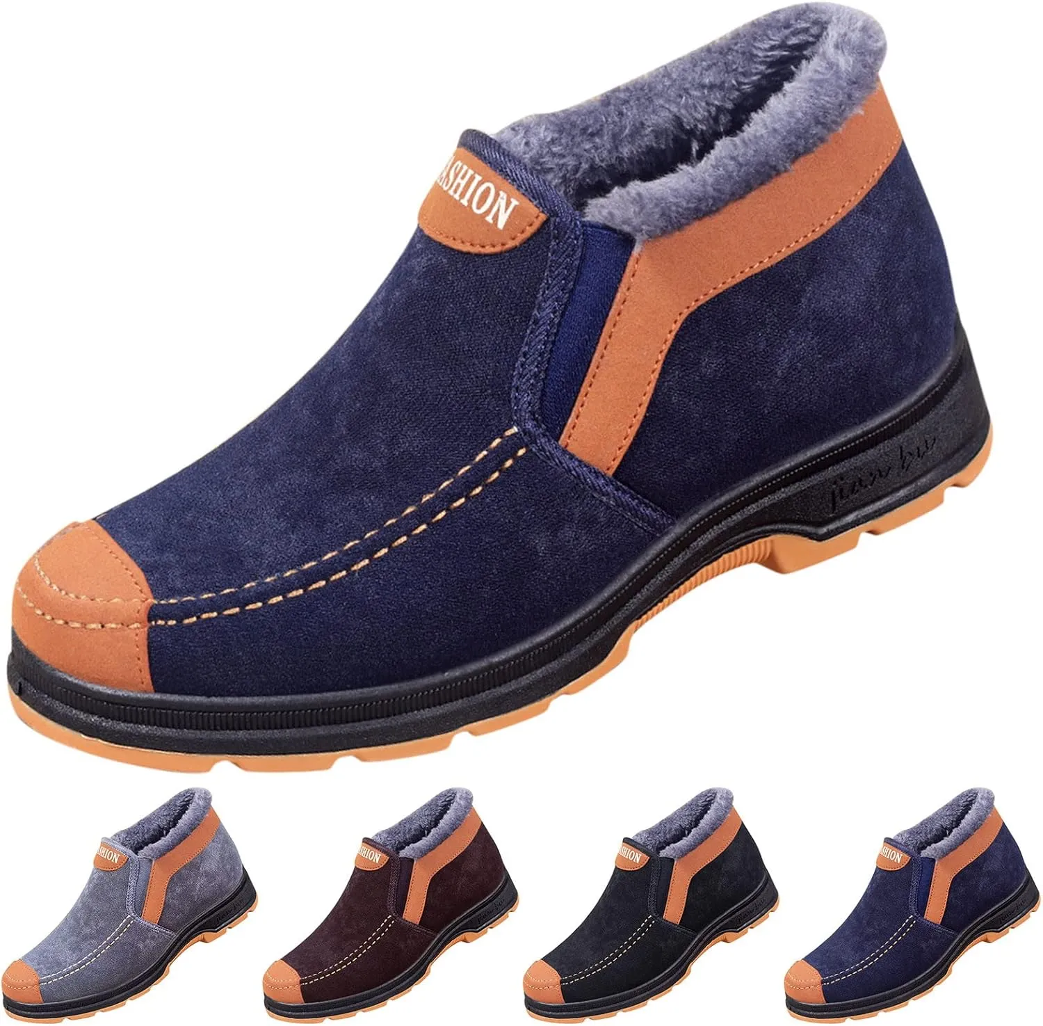 Men's Suede Ankle Boots Classic Slip On Furry Boots Fleece Lined Warm Winter Boots Non Slip Cold Proof Shoes