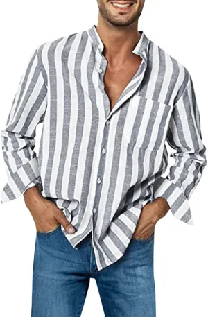 Mens Summer Striped Shirts Fashion Short Color Block Pocket Short Sleeve Button Down Shirt Vintage Hawaiian Beach Top