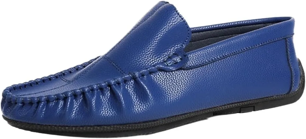 Men's Vegan Leather Loafers – Slip-On Moccasins with Stitching Details, Anti-Slip Sole, Comfortable and Classic for Parties