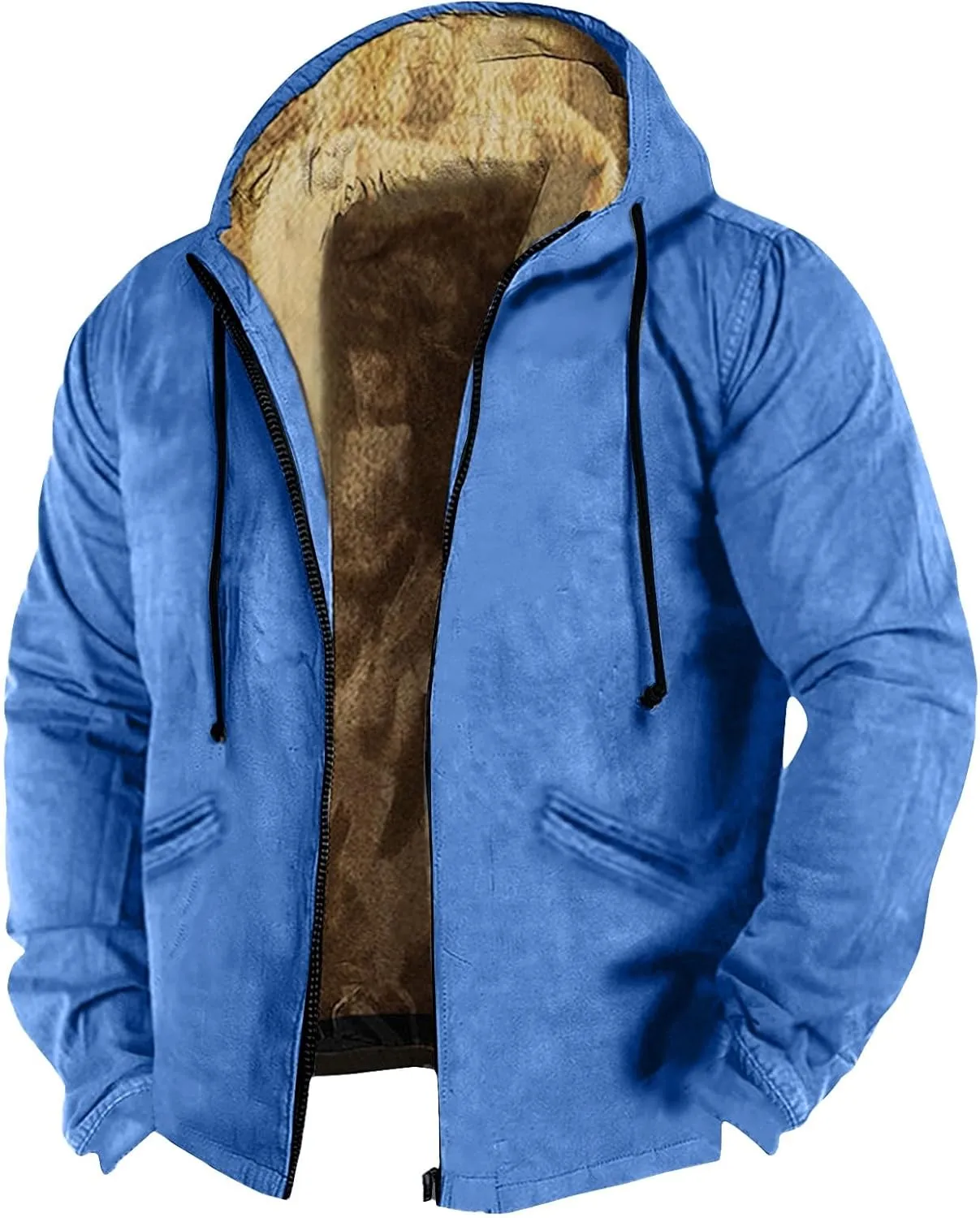 Mens Vintage Fleece Jacket Sherpa Lined Winter Coats Faux Tactical Jackets Casual Zipper Varsity Coat Plus Size
