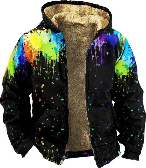 Mens Vintage Fleece Jacket Sherpa Lined Winter Coats Winter Warm Tactical Jackets Quilted Down Varsity Coat Hooded