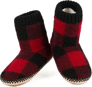 Men's Warm Up House Boots, Thick Fuzzy Sherpa Fleece Winter Moccasin Socks Non-slip Soles, Cozy Soft Comfy Indoor Shoes Rubber Grippers
