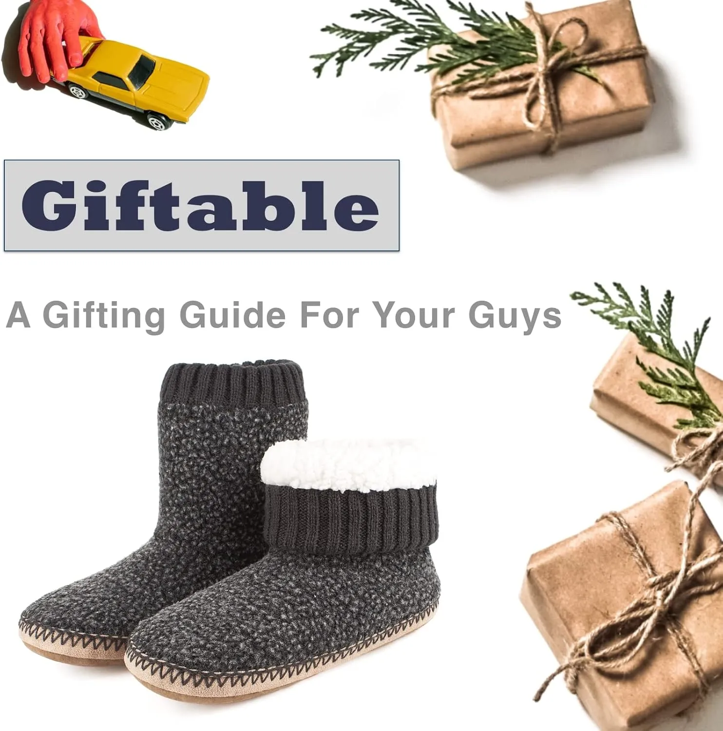 Men's Warm Up House Boots, Thick Fuzzy Sherpa Fleece Winter Moccasin Socks Non-slip Soles, Cozy Soft Comfy Indoor Shoes Rubber Grippers