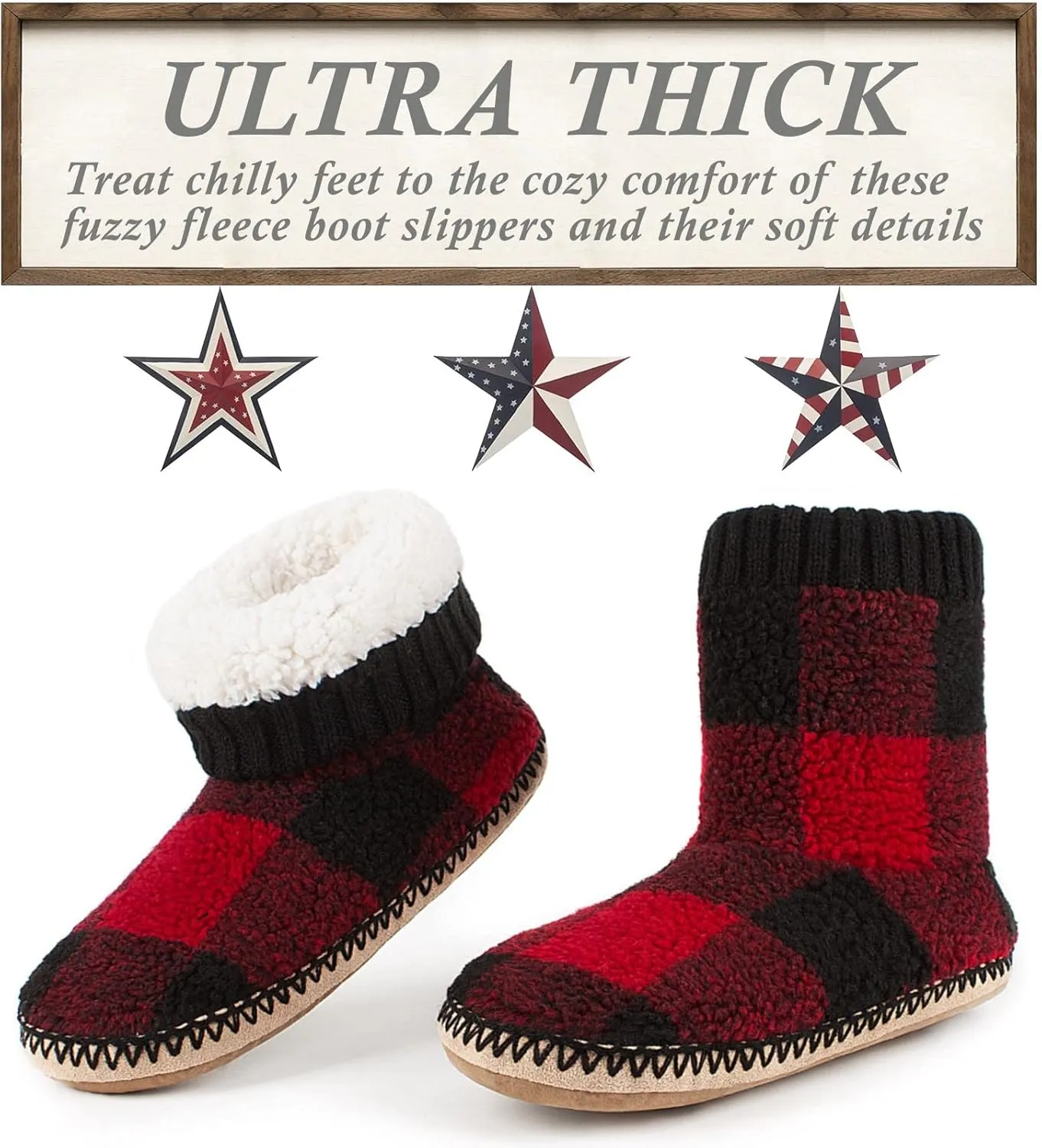 Men's Warm Up House Boots, Thick Fuzzy Sherpa Fleece Winter Moccasin Socks Non-slip Soles, Cozy Soft Comfy Indoor Shoes Rubber Grippers