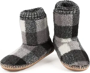 Men's Warm Up House Boots, Thick Fuzzy Sherpa Fleece Winter Moccasin Socks Non-slip Soles, Cozy Soft Comfy Indoor Shoes Rubber Grippers
