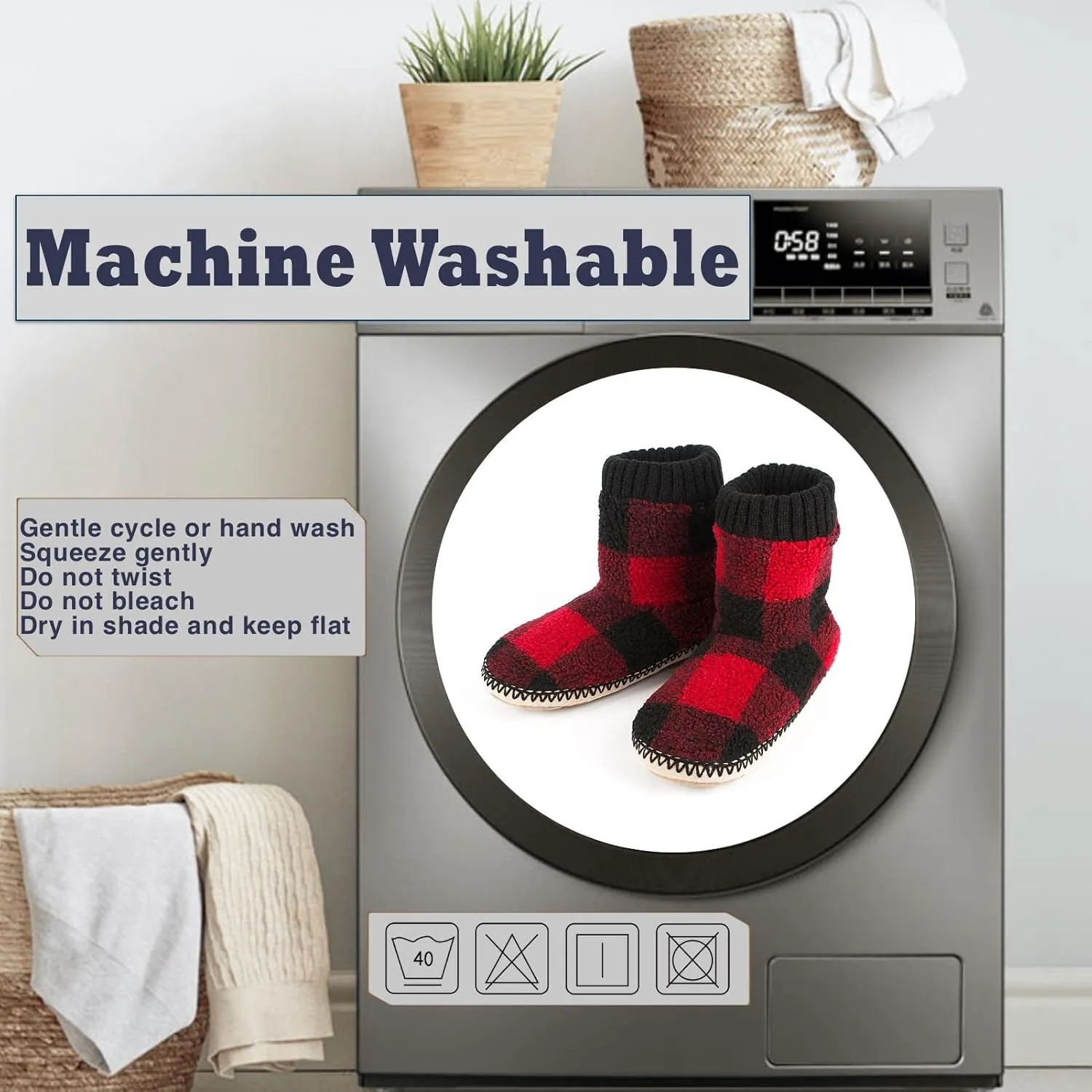 Men's Warm Up House Boots, Thick Fuzzy Sherpa Fleece Winter Moccasin Socks Non-slip Soles, Cozy Soft Comfy Indoor Shoes Rubber Grippers