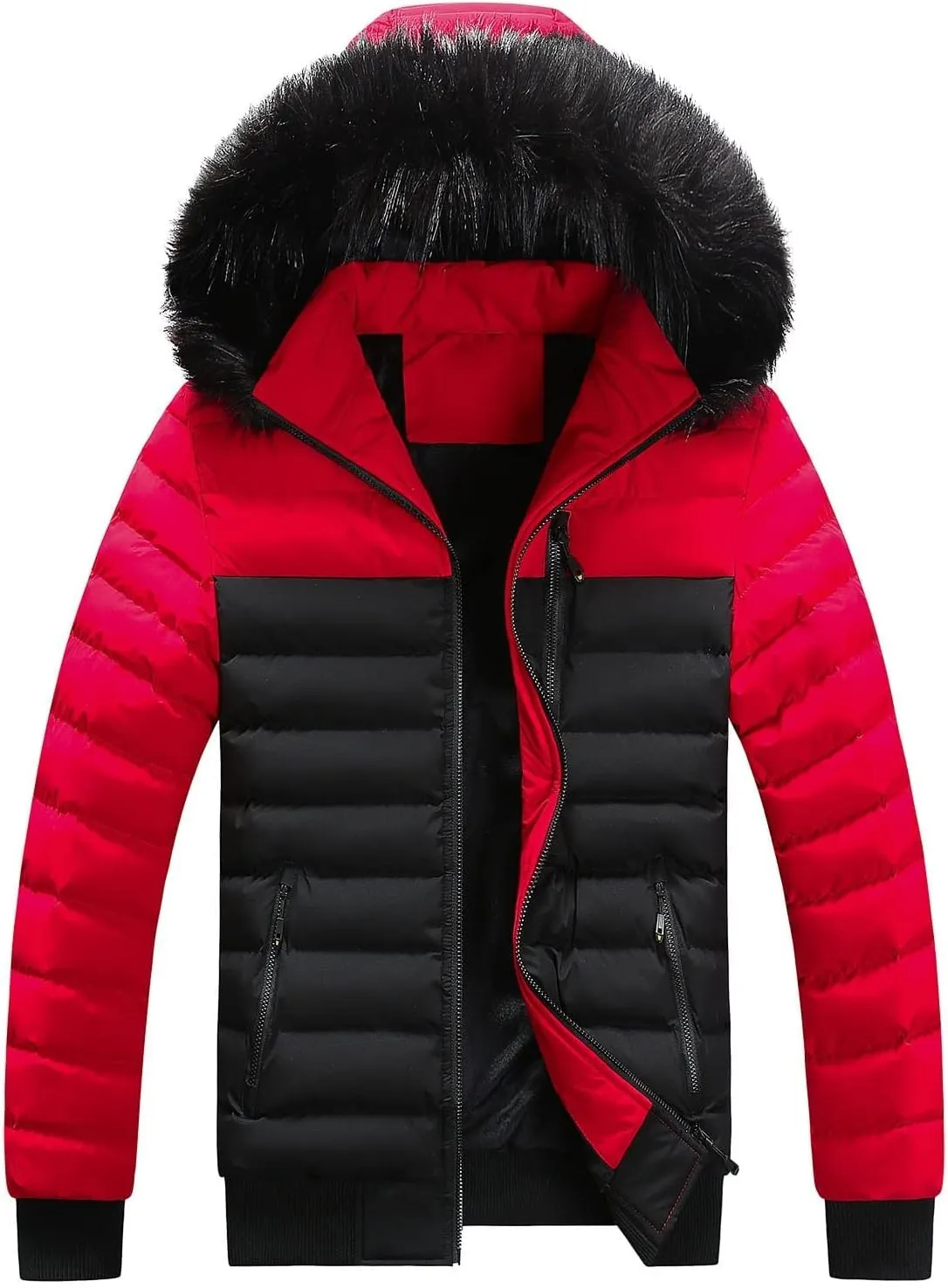 Mens Winter Jacket Warm Down Jacket Full Zip Puffer Jacket Quilted Insulated Jacket with Hood for Business