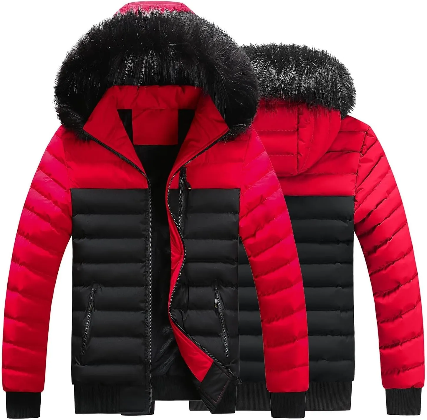 Mens Winter Jacket Warm Down Jacket Full Zip Puffer Jacket Quilted Insulated Jacket with Hood for Business