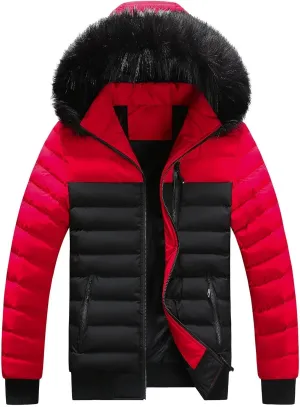 Mens Winter Jacket Warm Down Jacket Full Zip Puffer Jacket Quilted Insulated Jacket with Hood for Business