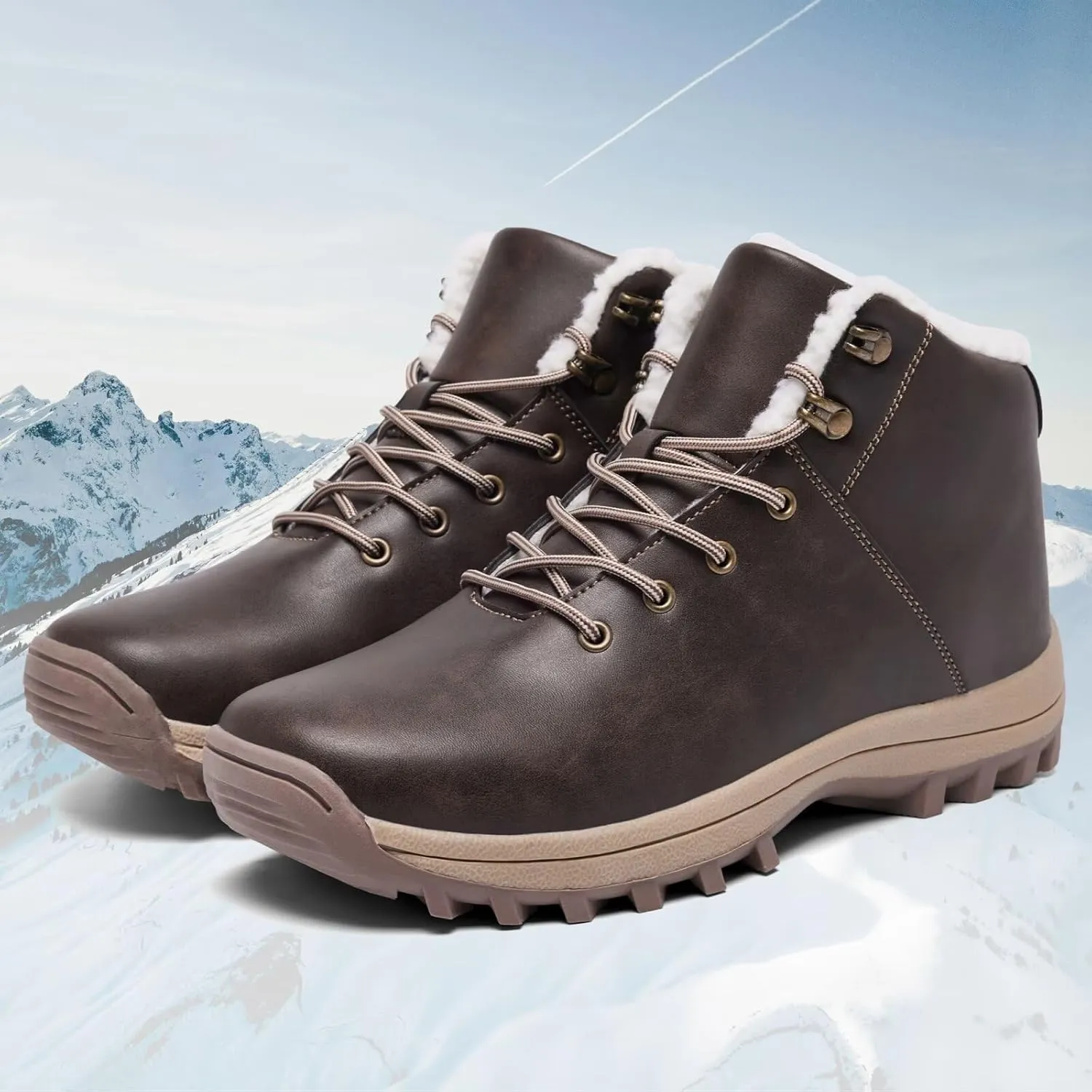 Mens Winter Warm Snow Boots Fur Lined Water Resistant Non-Slip Insulated Waterprof Winter Hiking Wrok Shoes