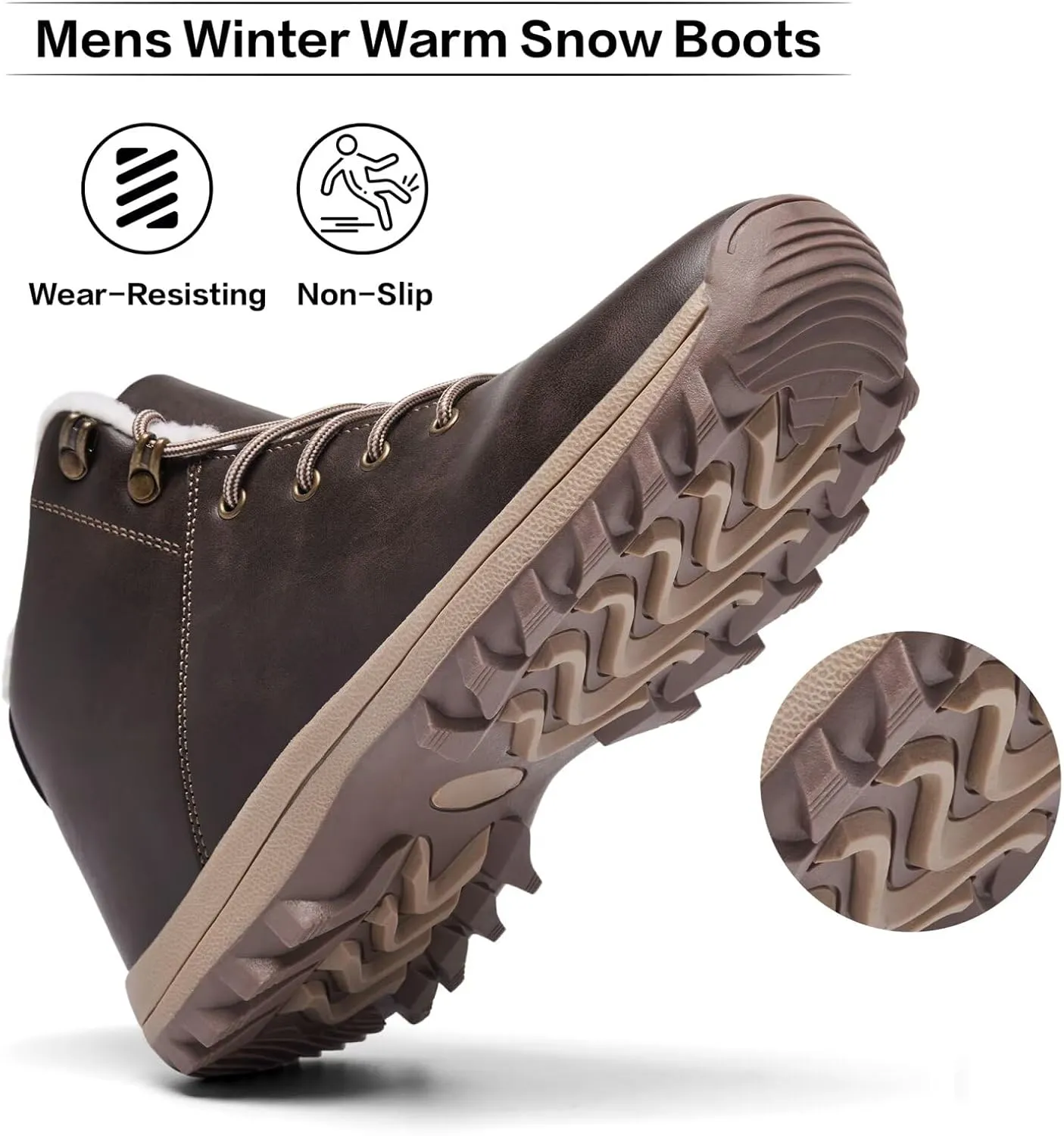 Mens Winter Warm Snow Boots Fur Lined Water Resistant Non-Slip Insulated Waterprof Winter Hiking Wrok Shoes