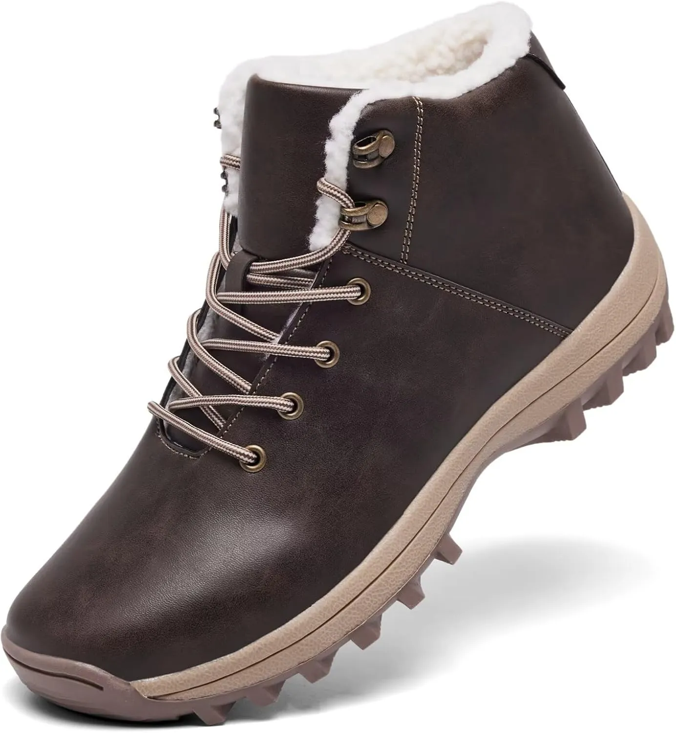 Mens Winter Warm Snow Boots Fur Lined Water Resistant Non-Slip Insulated Waterprof Winter Hiking Wrok Shoes