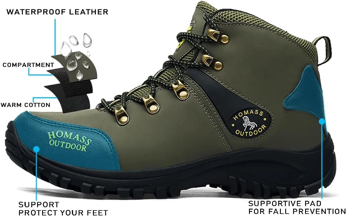Men's work boots Waterproof Hiking Boots,thermal Leather Ankle Snow Boots for Outdoor Climbing, Trekking, Backpacking, and Trekking