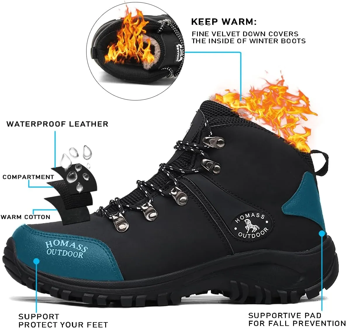 Men's work boots Waterproof Hiking Boots,thermal Leather Ankle Snow Boots for Outdoor Climbing, Trekking, Backpacking, and Trekking