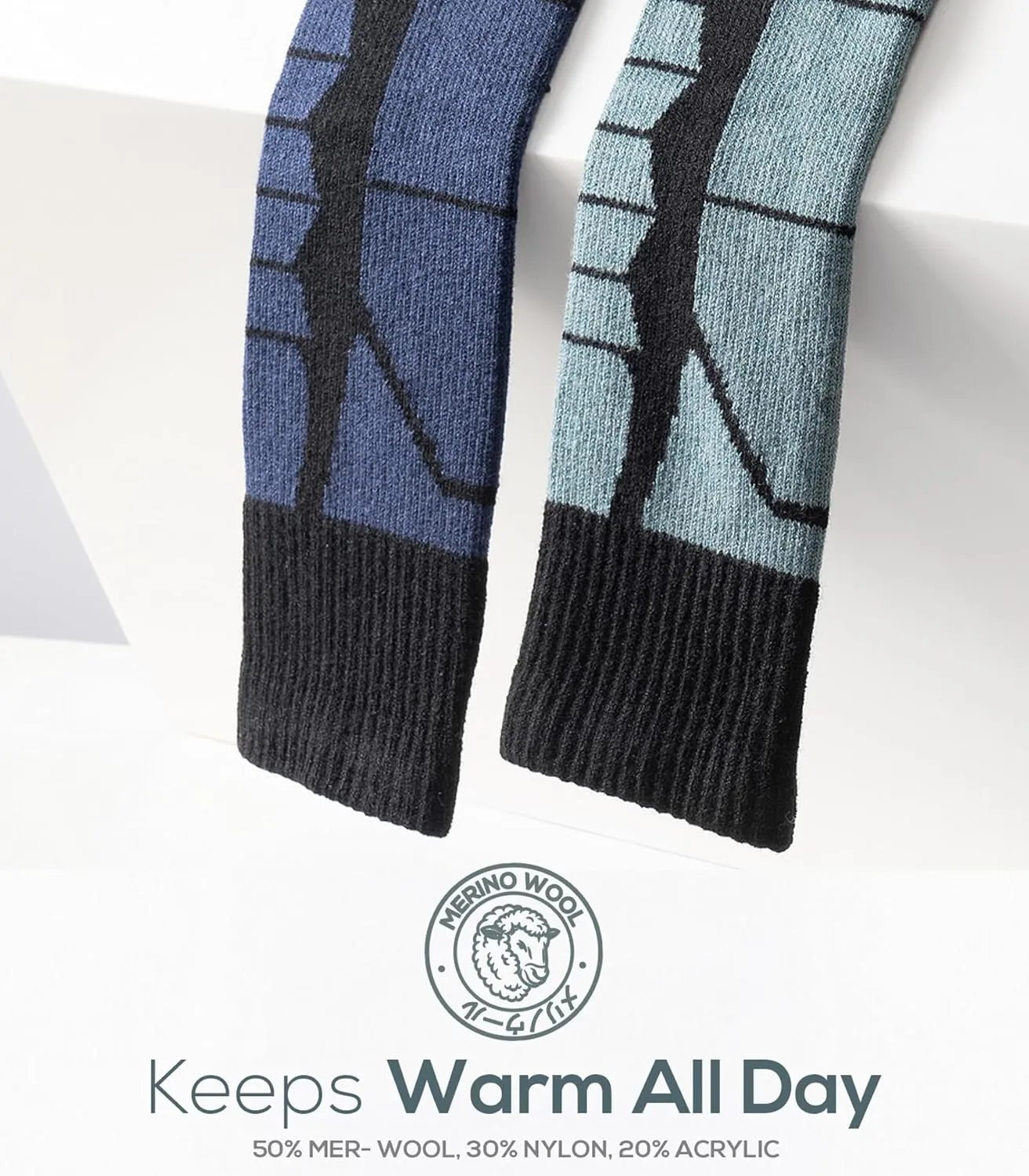 Merino Wool Socks for Skiing, Snowboarding, Winter Outdoors, Over the Calf, Warm Thermal Socks for Cold Weather