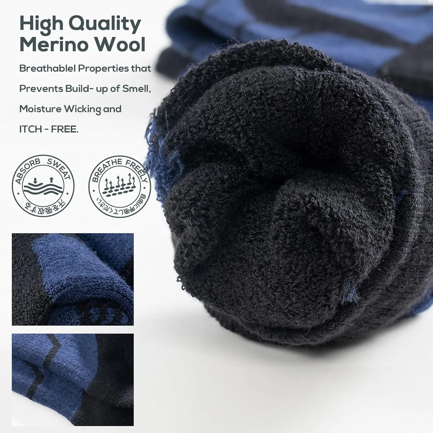 Merino Wool Socks for Skiing, Snowboarding, Winter Outdoors, Over the Calf, Warm Thermal Socks for Cold Weather