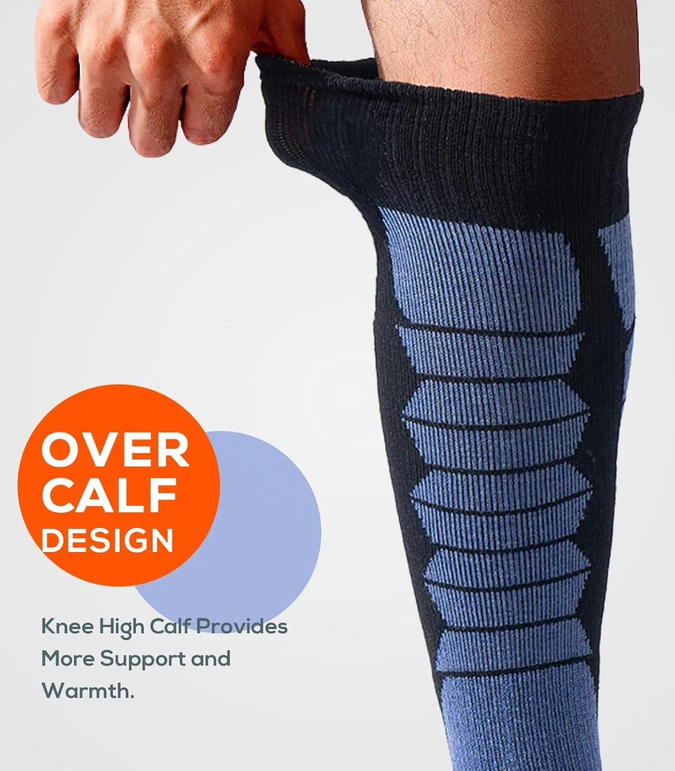Merino Wool Socks for Skiing, Snowboarding, Winter Outdoors, Over the Calf, Warm Thermal Socks for Cold Weather