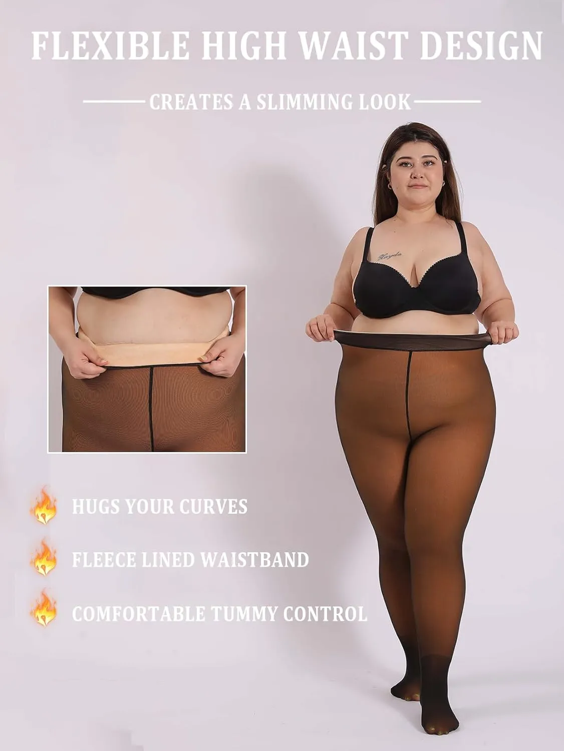 MERYLURE Plus Size Fleece Lined Sheer Tights, Fake Translucent Winter Warm Leggings for Women,Thick Thermal Pantyhose